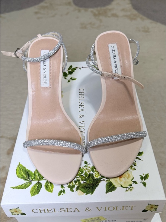 Chelsea & Violet Shoes - Chelsea & Violet Blush Rhinestone Ankle-Strap Heels